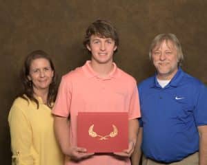NOCF Legacy Scholarship recipient Caid Glowacki with his parents, Jay and Laura Glowacki.  The presentation was made at the recent 2021 Hall of Fame Induction Ceremony on March 27 at NOC Tonkawa.  (photo by John Pickard/Northern Oklahoma College).