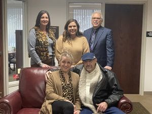 Dirk Allen and Sheri Whitehead have established a NOC scholarship in memory of their parents Earl and Roberta Allen.  Pictured Front Row (L-R):  Shari Whitehead, Dirk Allen.  Back Row (L-R):  Sheri Snyder, Vice President for Community Relations & Development, NOC President Dr. Clark Harris, Jill Green, Director of Development and Donor Relations.  (photo provided)