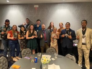 Delta Kappa Epsilon from Northern Oklahoma at the Regional Award banquet.  Pictured (L-R): Wes Dunn, Cassidy Edsall, Irasen Jauregui, Maverick Smith, Samantha Mears, Seth Brockbank, Troy Cochran, Jesse Neufeld, Aerin Rhea, Kaylynn Brownell, AJ Nichols, Bruce Hinton (photo provided)