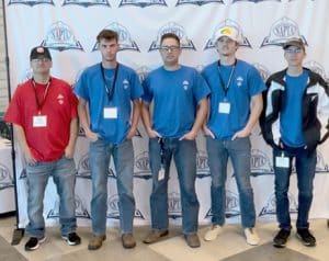 The NOC “Crude Okies” include (L-R):  Coach Mark Goddard, Heath Braden, Xavier Tsosie, Tristan Cunningham, and Kyler Inman.
