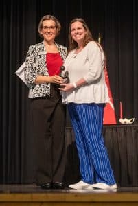 NOC Nursing Division Chair Dr. Nikole Hicks presented The DAISY Award® for Extraordinary Nursing to Marriya Wright at Friday’s Nurses’ Pinning ceremony in Enid.  (photo by Shiloh Martin/Northern Oklahoma College)