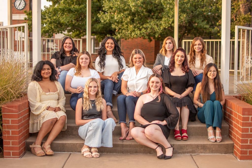 Eleven contestants will vie for Miss NOC on Oct. 17 at the Kinzer Performing Arts Center. First Row (L-R):  Alee Hunt, Autumn Leist, Makayla McCullough.  Second Row (L-R):  Kila Venable, Kennedy Brown, Alyssa Walker, Faith Oshiro.  Third Row (L-R):  Cheyenne Ethridge, Jaidyn Burrell, Jocelyn Kuhlmann, Abby Davis.  (photo by Shiloh Martin/Northern Oklahoma College)