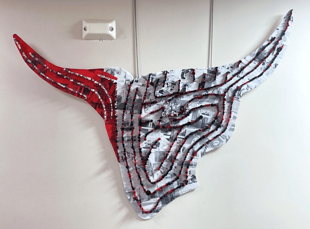 Maverinth Collabrinth. Paper collage labyrinth by NOC 2-D Design art students. 