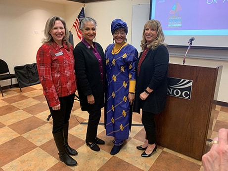 NOC celebrated Black History Month at the Enid campus on Thursday with Vanessa Adams-Harris speaking about John Hope Franklin. Pictured (L-R): Interim President Diana Watkins, Vanessa Adams-Harris, Diversity Committee Chairman Dr. Mary Ann McCoy, Candy Oller, Director of Development and Donor Relations. 