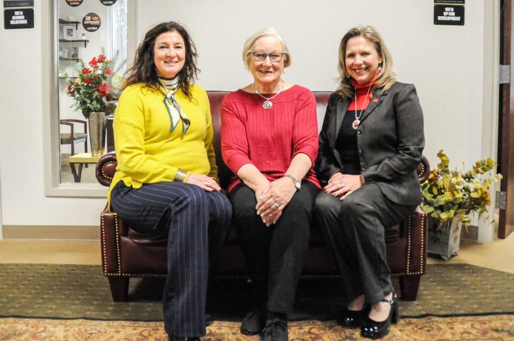 The Hullet Family Scholarship, through the Northern Oklahoma College Foundation, is now awarding more scholarships to qualifying NOC Tonkawa scholarship applicants. Pictured (L-R): NOCF Executive Director Sheri Snyder, Pay Hullet, NOC Interim President Diana Watkins. (photo by Shiloh Martin/Northern Oklahoma College)