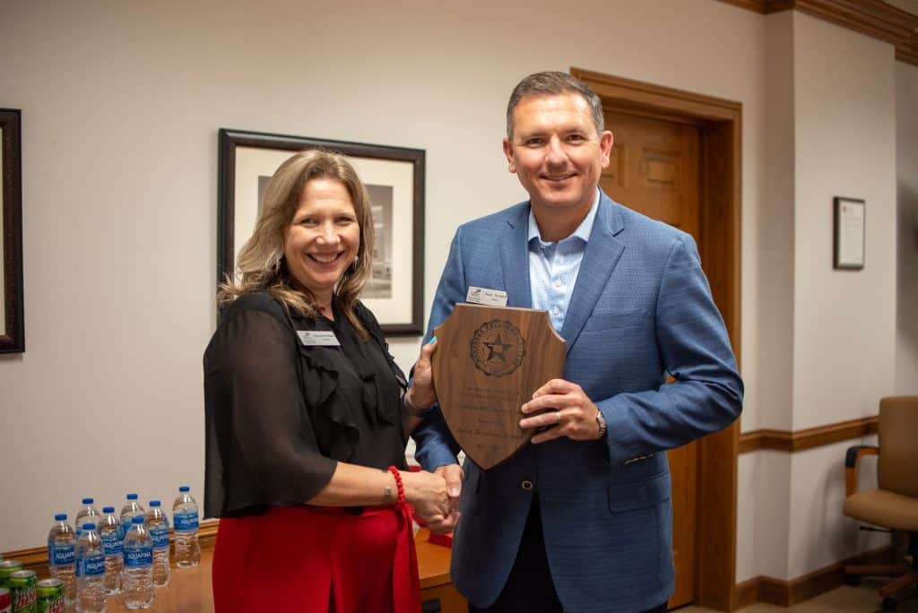 NOC regent chair Jason Turnbow was honored June 16 at his final regent meeting by the board of regents and president Diana Morris Watkins.  (photo by Shiloh Martin/Northern Oklahoma College)