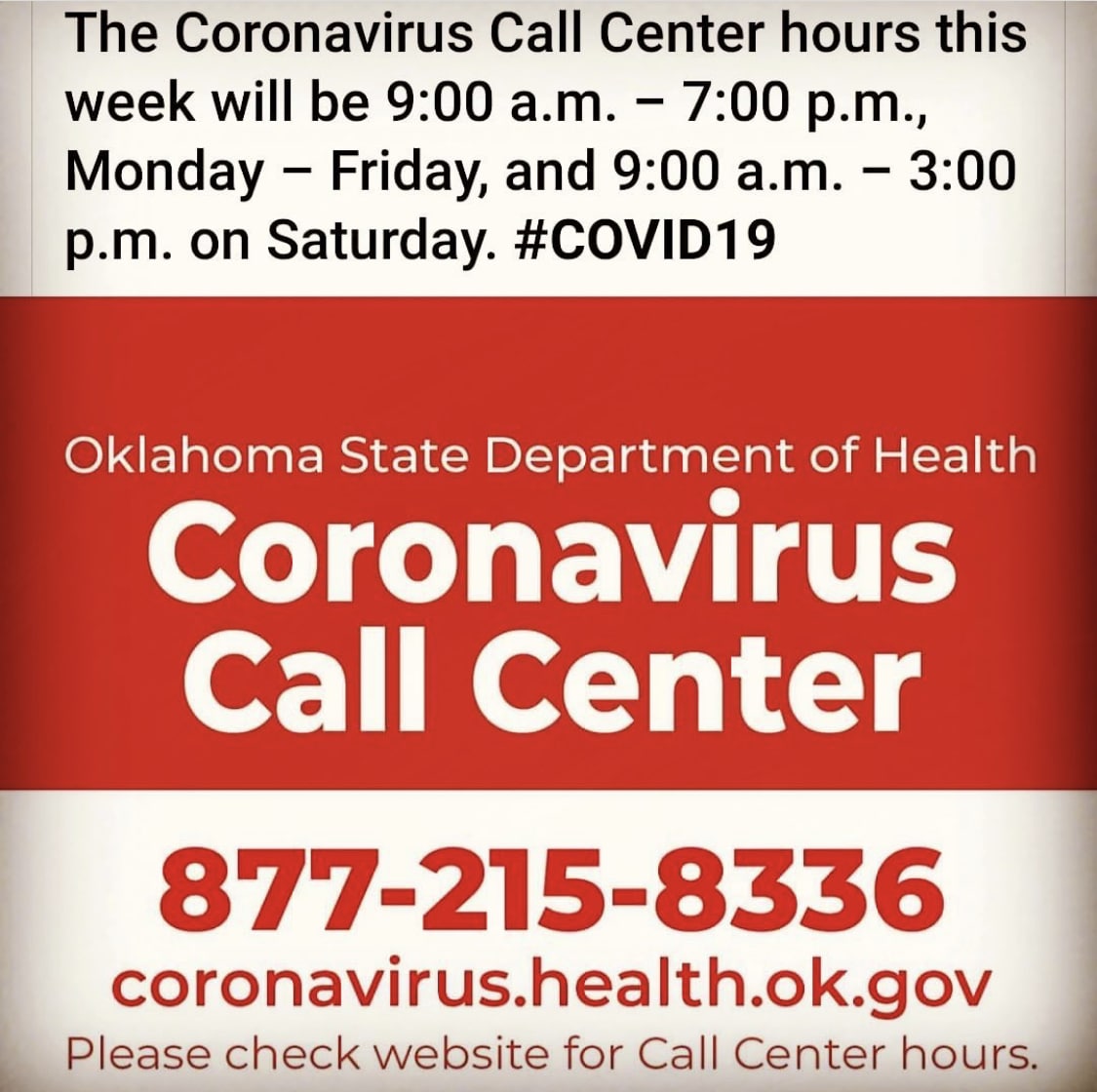 03.15.2020 – Oklahoma State Department of Health Coronavirus Call Center Information