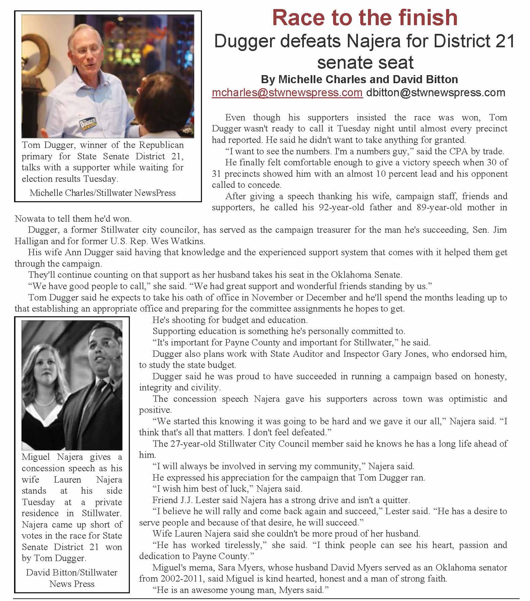 Race to the finish – Dugger (NOC Board of Regents Chair) defeats Najera for District 21 senate seat