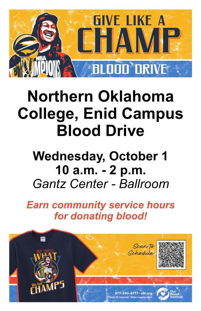 NOC Enid Blood Drive, Montgomery Hall, 10 a.m. - 2 p.m.