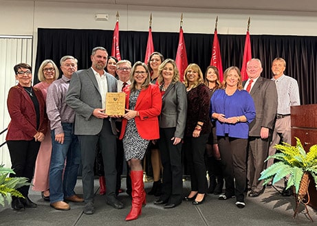 NAPA’s Jeremy Owen presented NOC with the Tonkawa Chamber of Commerce Business of the Year Thursday night at the 2026 Tonkawa Chamber of Commerce Banquet. Pictured (L-R): Sandy Mulligan, Audrey Schmitz, Mark Tarrant, NAPA’s Jeremy Owen, Sheri Snyder, Scott Cloud, President Diana Morris, Renna Bowers, Anita Simpson, Candy Oller, Ciera Kirby, Dr. Rick Edgington, Stacy Burns.