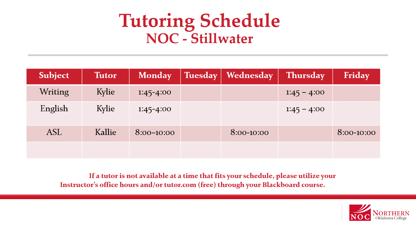 Stillwater Tutoring Schedule