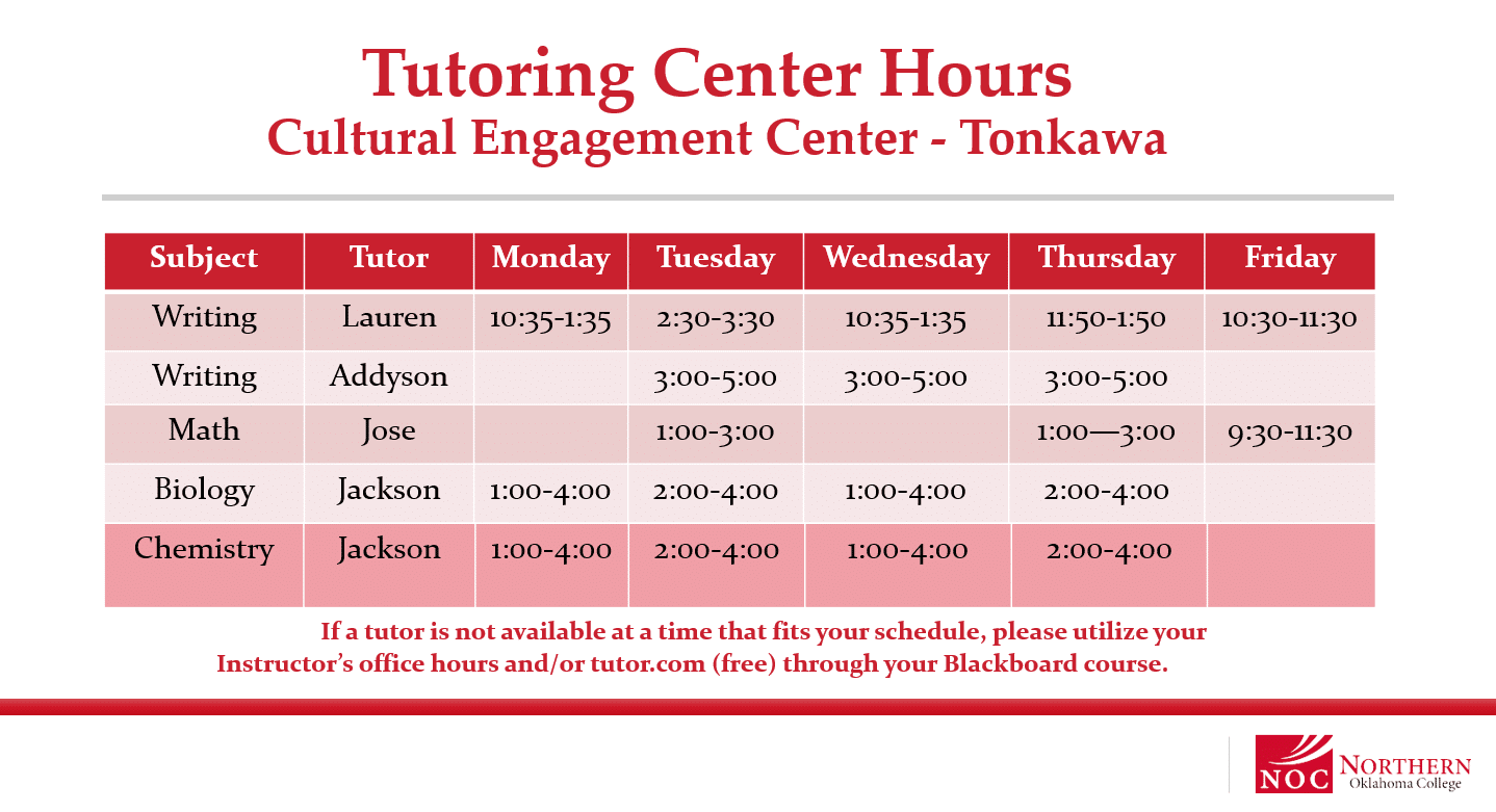 Tonkawa Tutoring Schedule