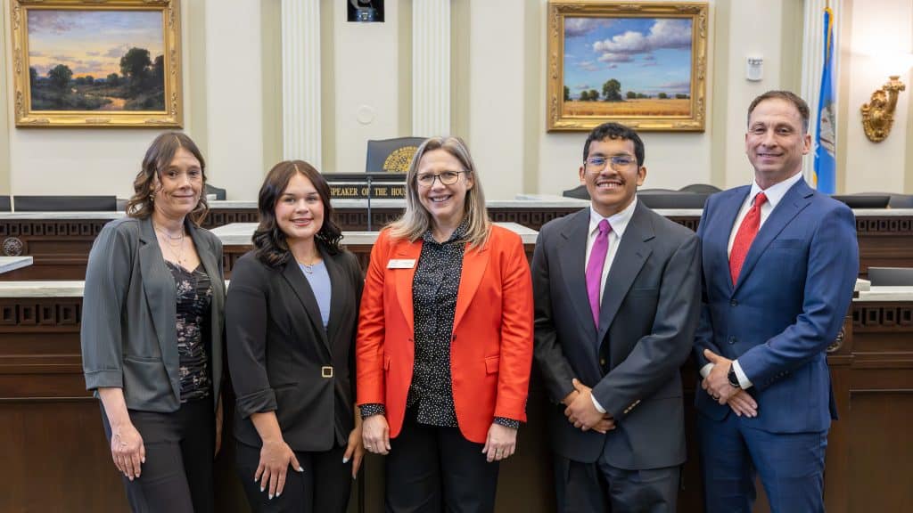NOC students were recognized at an Oklahoma Association of Community Colleges event on April 7.  Pictured (L-R):  Julie Henning, Addyson Durbin, NOC President Diana Morris, Jose Sosa Martinez, Joey Wyrick.  (courtesy photo).