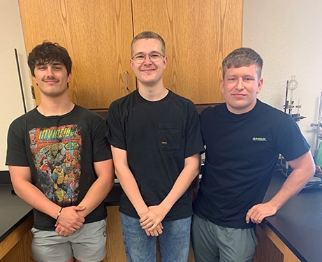Northern Oklahoma Process Technology students (L-R): Isaiah Jones-Grady, Elisha Coffman, Dalton Pierce and coach Mark Goddard (not pictured) qualified for the Process Tech Troubleshooting Competition on Pasadena, Texas.