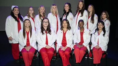 Thirteen nursing students received their pins May 1 at NOC Tonkawa.  Pictured (L-R):  Shelbie Kelly, Tiphani Hull, Anahi Porras, Abigael Nightingale, Arlene Oxley.  Back Row (L-R):  Jesse Ryder, Karlie Parsons, Kennedy Williams, Marissa Aase, Ashlynn Slusher, Jacquelyn Collins, Grayce Downey, Inez Diaz-Lopez (Photo courtesy of Cope Photography).