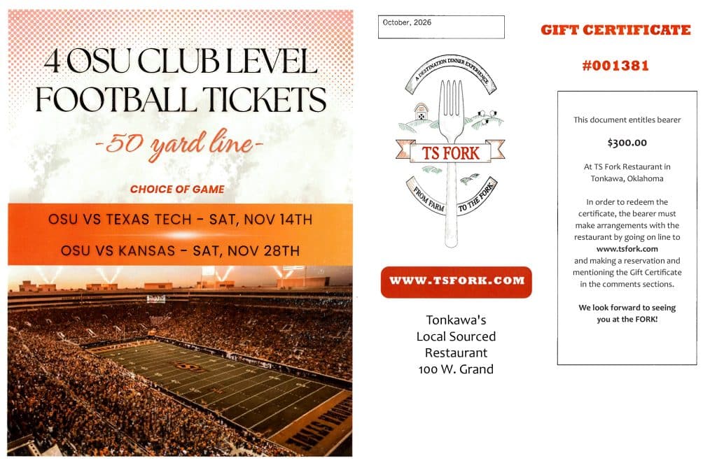 OSU Football Suite Tickets and a TS Fork Gift Certificate are just two of the more than 50 auction items available at the NOCF Silent Auction on Oct. 3.